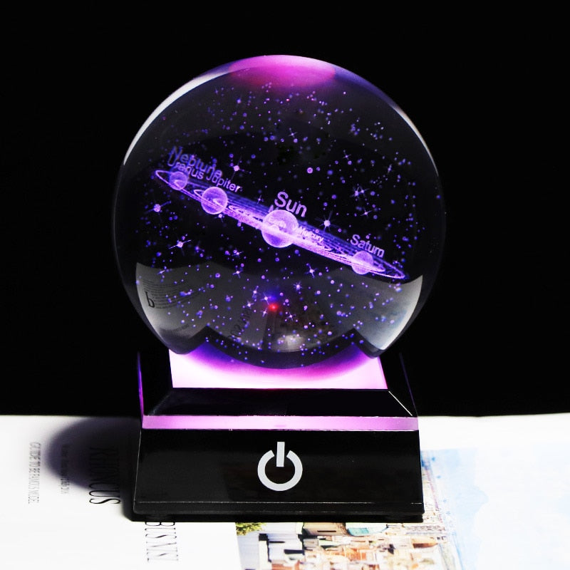 New 80mm K9 Crystal Solar System Planet Globe 3D Laser Engraved Sun System Ball with Touch Switch LED Light Base Astronomy Gifts