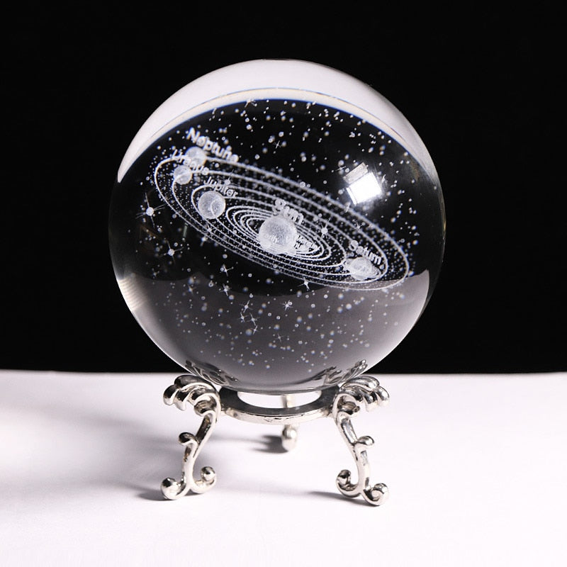 New 80mm K9 Crystal Solar System Planet Globe 3D Laser Engraved Sun System Ball with Touch Switch LED Light Base Astronomy Gifts