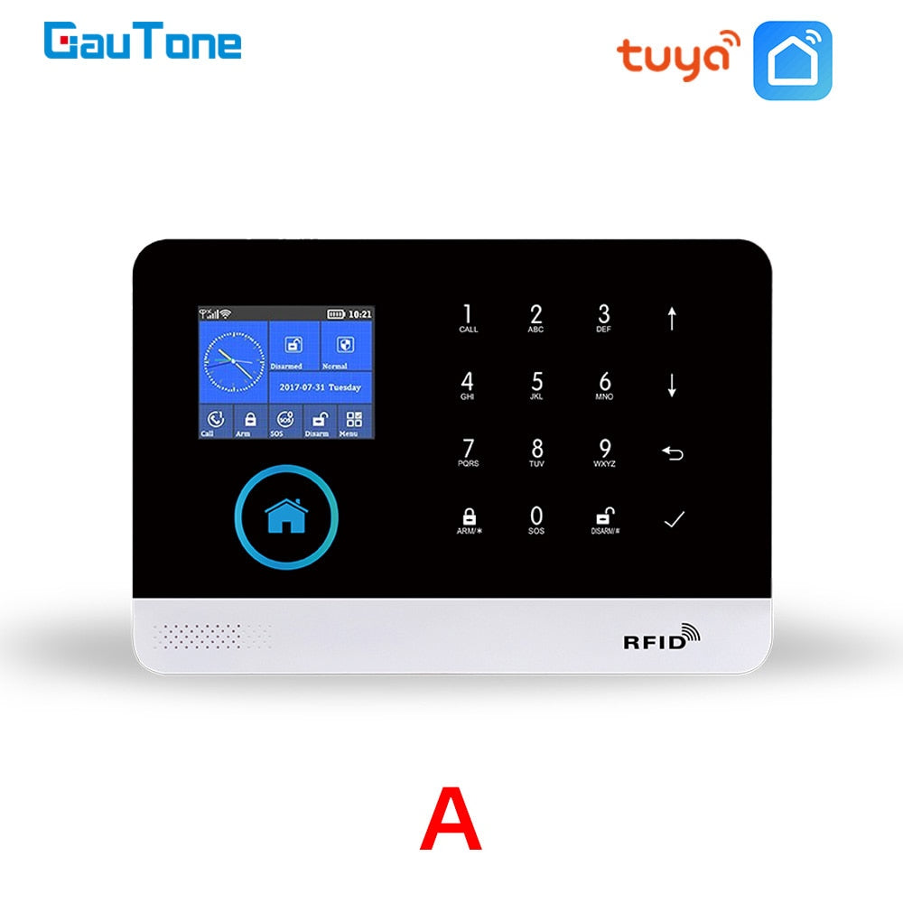 GauTone WiFi GSM Alarm System Tuya Smart Life App Control for Home Security with IP Camera RFID Card Security Alarm Smart House