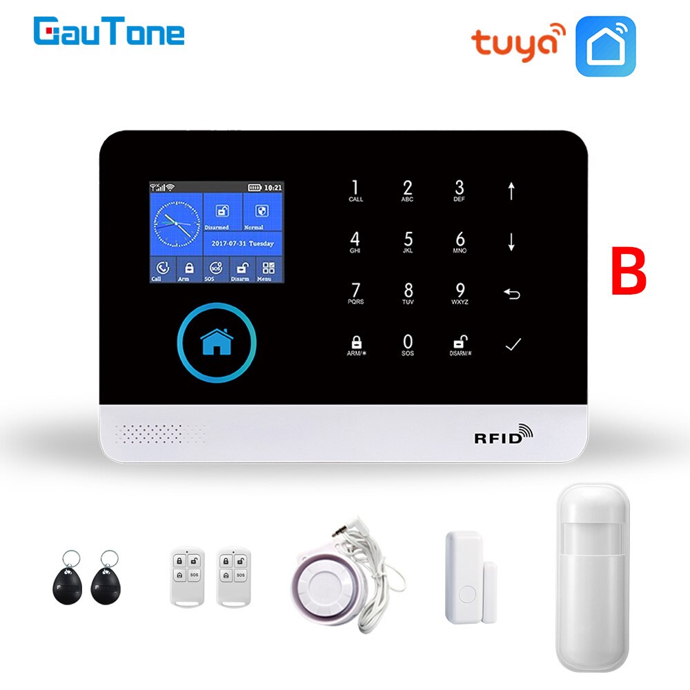 GauTone WiFi GSM Alarm System Tuya Smart Life App Control for Home Security with IP Camera RFID Card Security Alarm Smart House