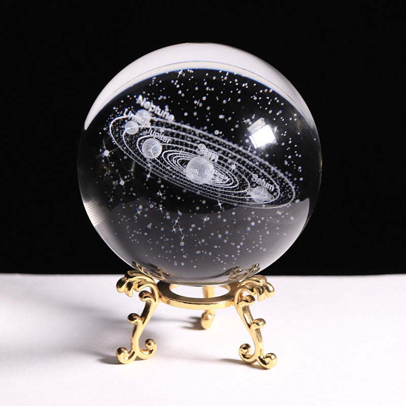 New 80mm K9 Crystal Solar System Planet Globe 3D Laser Engraved Sun System Ball with Touch Switch LED Light Base Astronomy Gifts