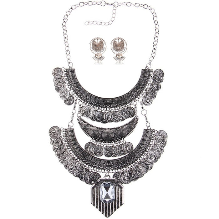 Ztech Boho Antique Coin Necklace for Women African Statement Tibetan Long Tassel Necklaces & Pendant Bohemian Maxi Jewelry Women