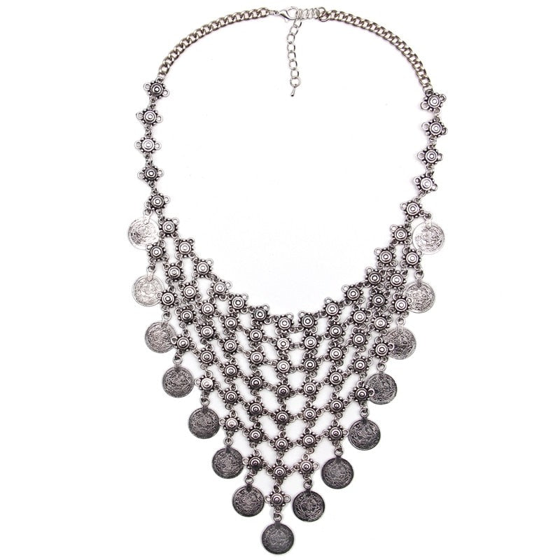 Ztech Boho Antique Coin Necklace for Women African Statement Tibetan Long Tassel Necklaces & Pendant Bohemian Maxi Jewelry Women