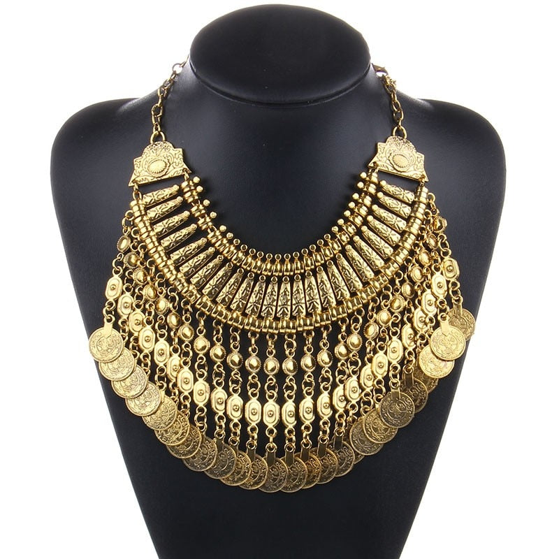 Ztech Boho Antique Coin Necklace for Women African Statement Tibetan Long Tassel Necklaces & Pendant Bohemian Maxi Jewelry Women