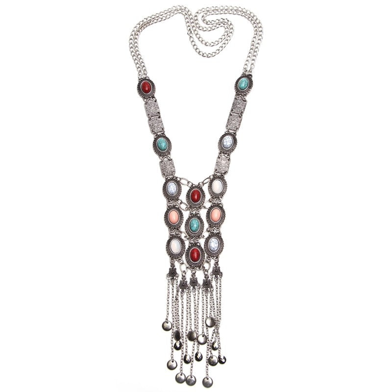 Ztech Boho Antique Coin Necklace for Women African Statement Tibetan Long Tassel Necklaces & Pendant Bohemian Maxi Jewelry Women