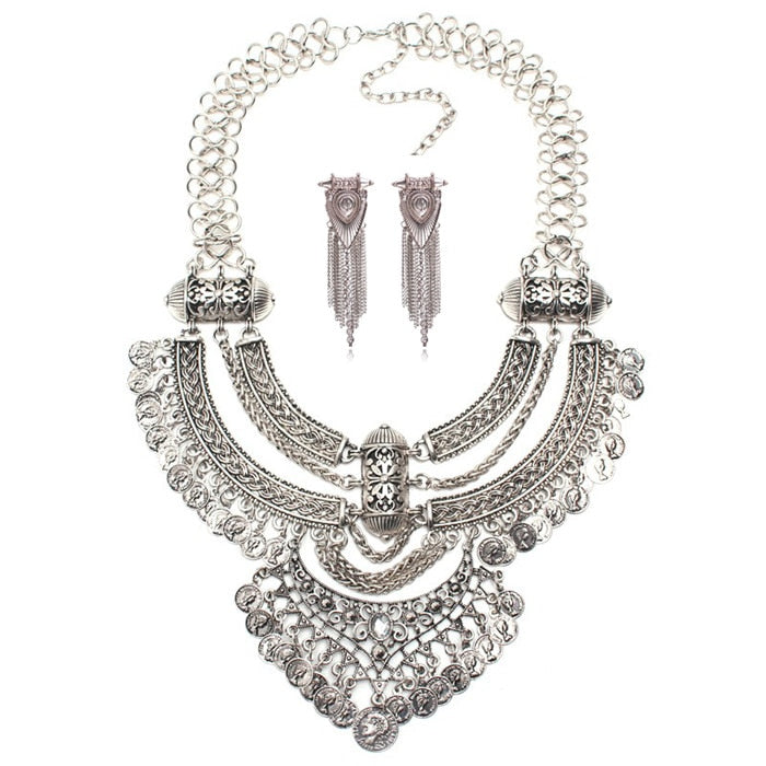 Ztech Boho Antique Coin Necklace for Women African Statement Tibetan Long Tassel Necklaces & Pendant Bohemian Maxi Jewelry Women