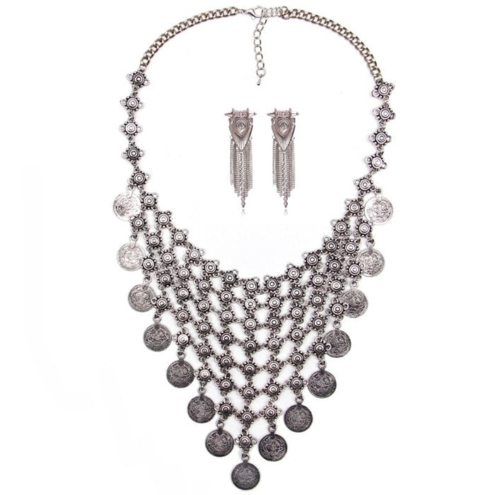 Ztech Boho Antique Coin Necklace for Women African Statement Tibetan Long Tassel Necklaces & Pendant Bohemian Maxi Jewelry Women