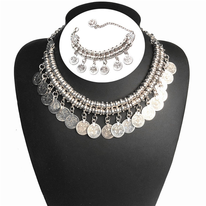Ztech Boho Antique Coin Necklace for Women African Statement Tibetan Long Tassel Necklaces & Pendant Bohemian Maxi Jewelry Women