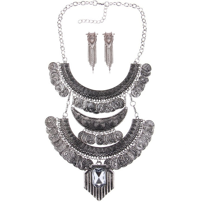 Ztech Boho Antique Coin Necklace for Women African Statement Tibetan Long Tassel Necklaces & Pendant Bohemian Maxi Jewelry Women