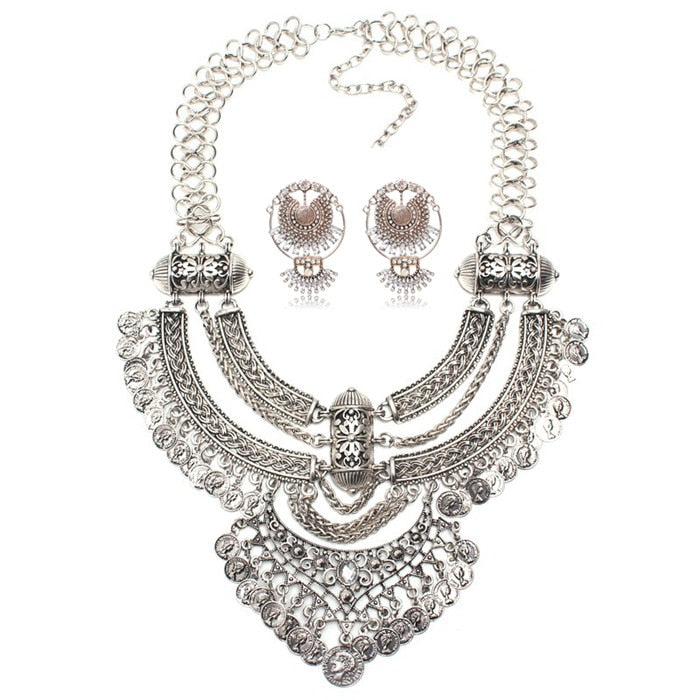 Ztech Boho Antique Coin Necklace for Women African Statement Tibetan Long Tassel Necklaces & Pendant Bohemian Maxi Jewelry Women