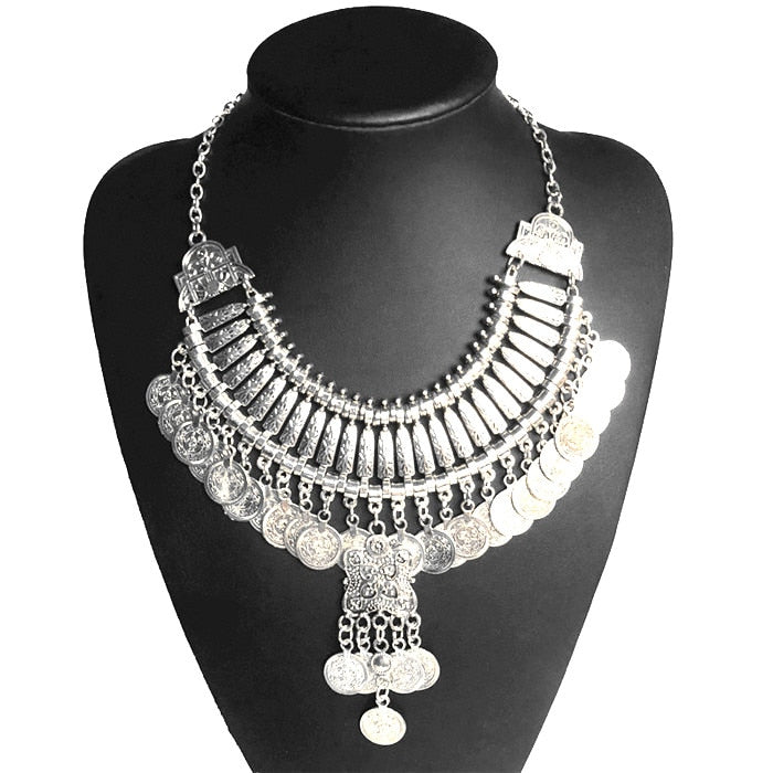 Ztech Boho Antique Coin Necklace for Women African Statement Tibetan Long Tassel Necklaces & Pendant Bohemian Maxi Jewelry Women