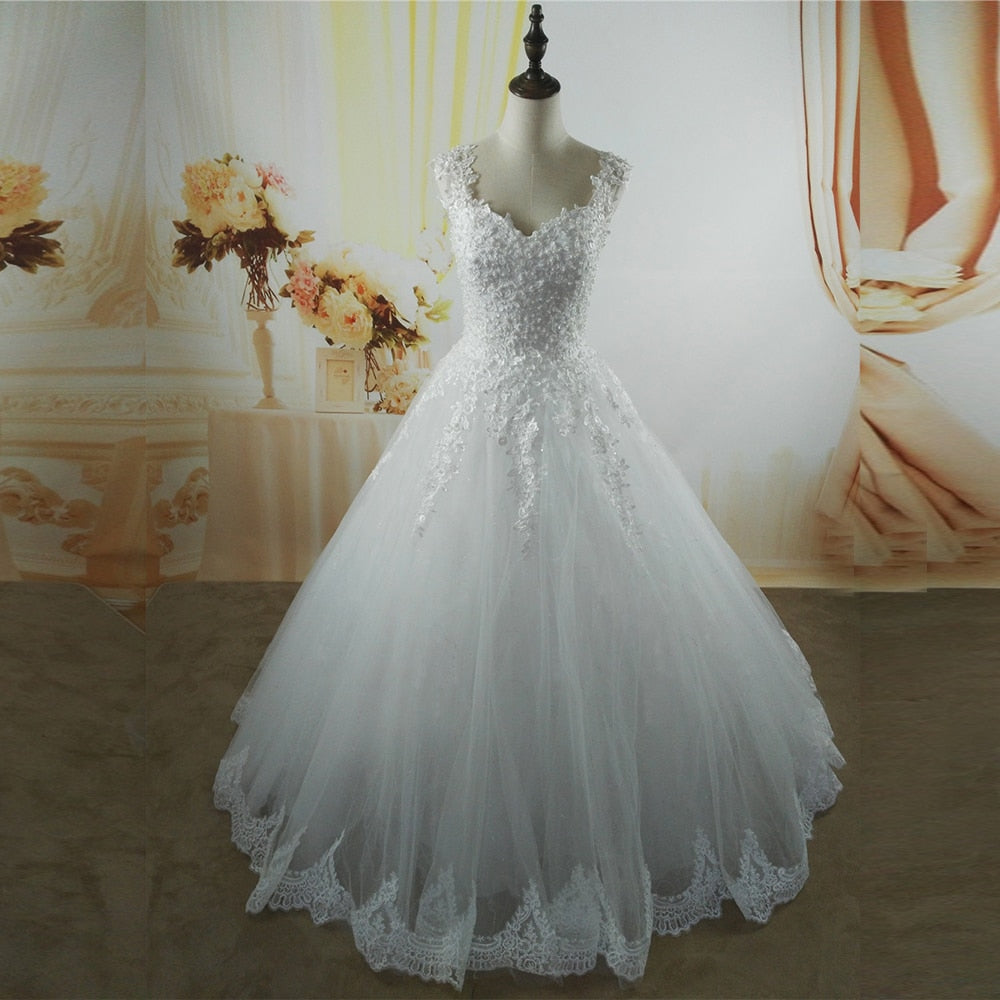 ZJ9076-C White Ivory pearls Wedding Dresses with lace bottom for brides dress plus size 2-26W