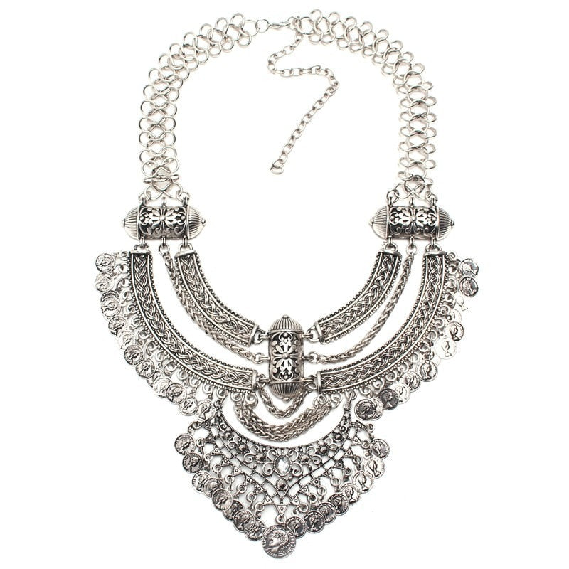 Ztech Boho Antique Coin Necklace for Women African Statement Tibetan Long Tassel Necklaces & Pendant Bohemian Maxi Jewelry Women