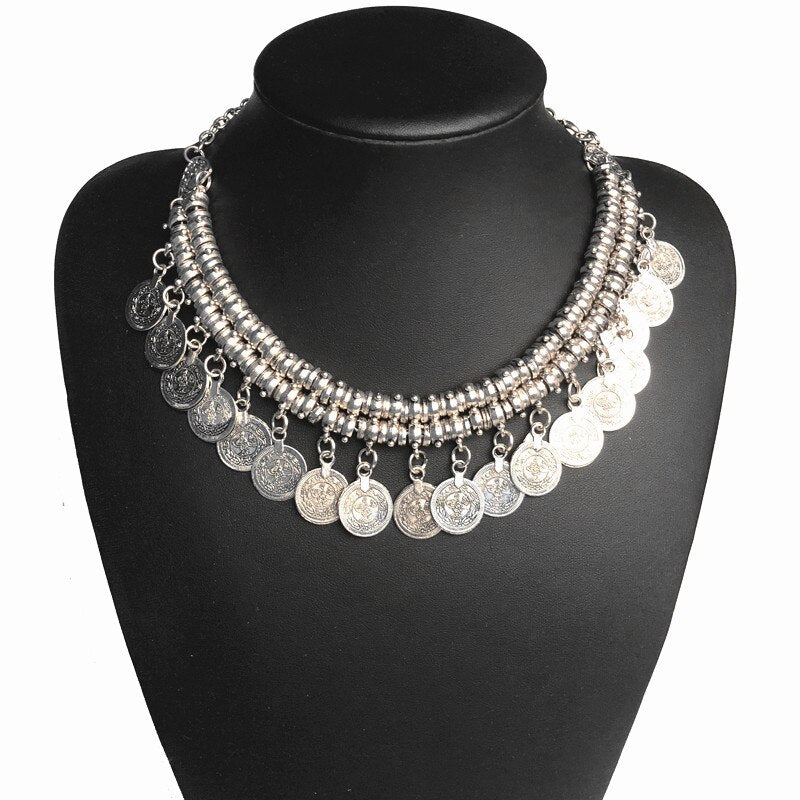 Ztech Boho Antique Coin Necklace for Women African Statement Tibetan Long Tassel Necklaces & Pendant Bohemian Maxi Jewelry Women