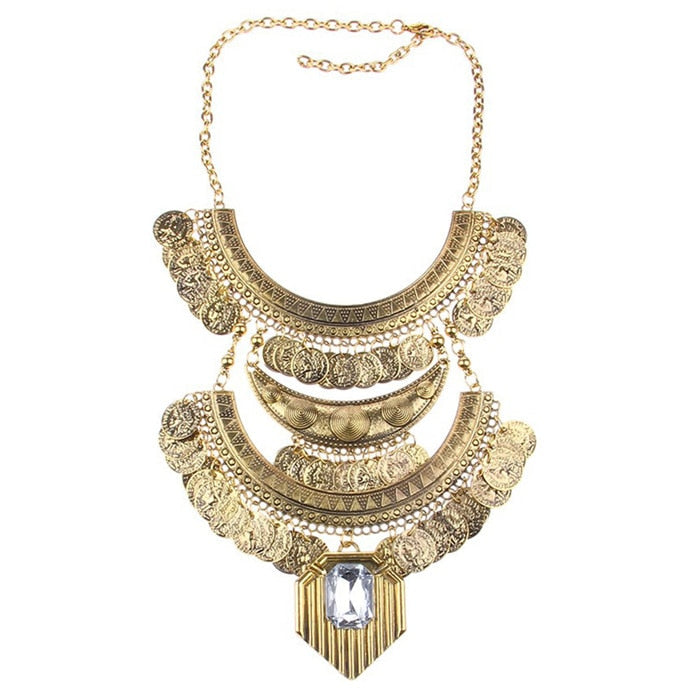 Ztech Boho Antique Coin Necklace for Women African Statement Tibetan Long Tassel Necklaces & Pendant Bohemian Maxi Jewelry Women