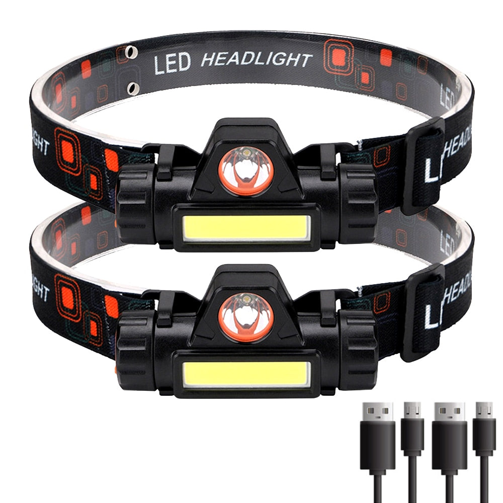 New Trend Cob Headlights Built-in 1200mah Battery USB Rechargeable Head Lamp