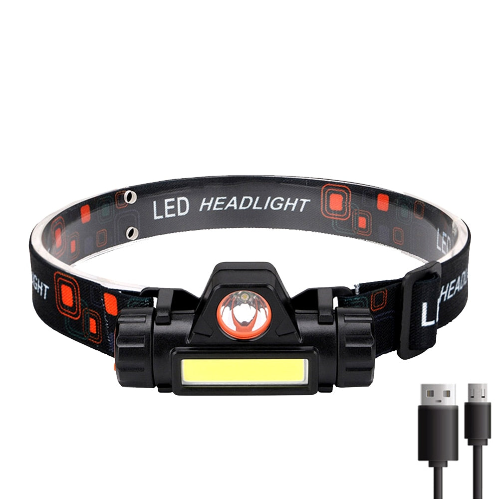New Trend Cob Headlights Built-in 1200mah Battery USB Rechargeable Head Lamp
