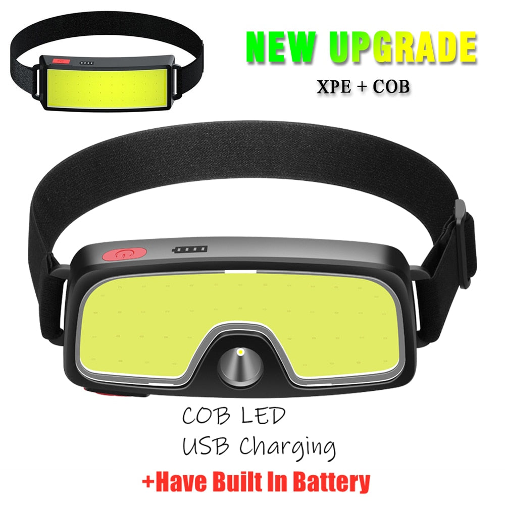 New Trend Cob Headlights Built-in 1200mah Battery USB Rechargeable Head Lamp
