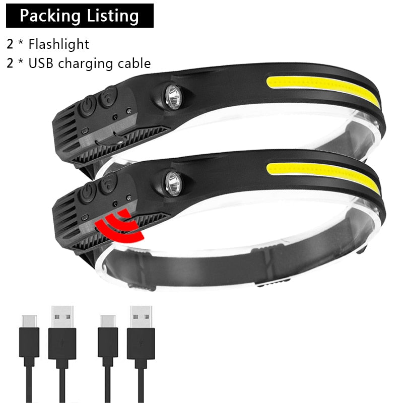 New Trend Cob Headlights Built-in 1200mah Battery USB Rechargeable Head Lamp