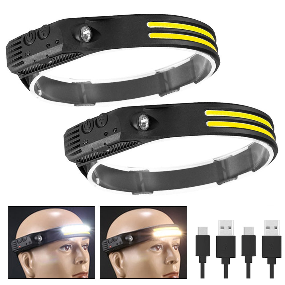 New Trend Cob Headlights Built-in 1200mah Battery USB Rechargeable Head Lamp