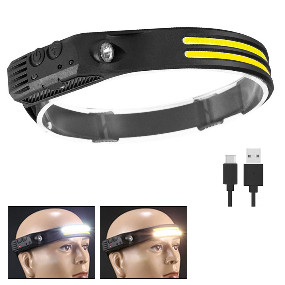 New Trend Cob Headlights Built-in 1200mah Battery USB Rechargeable Head Lamp