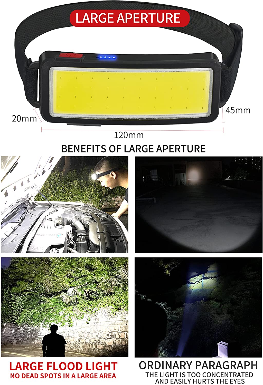 New Trend Cob Headlights Built-in 1200mah Battery USB Rechargeable Head Lamp