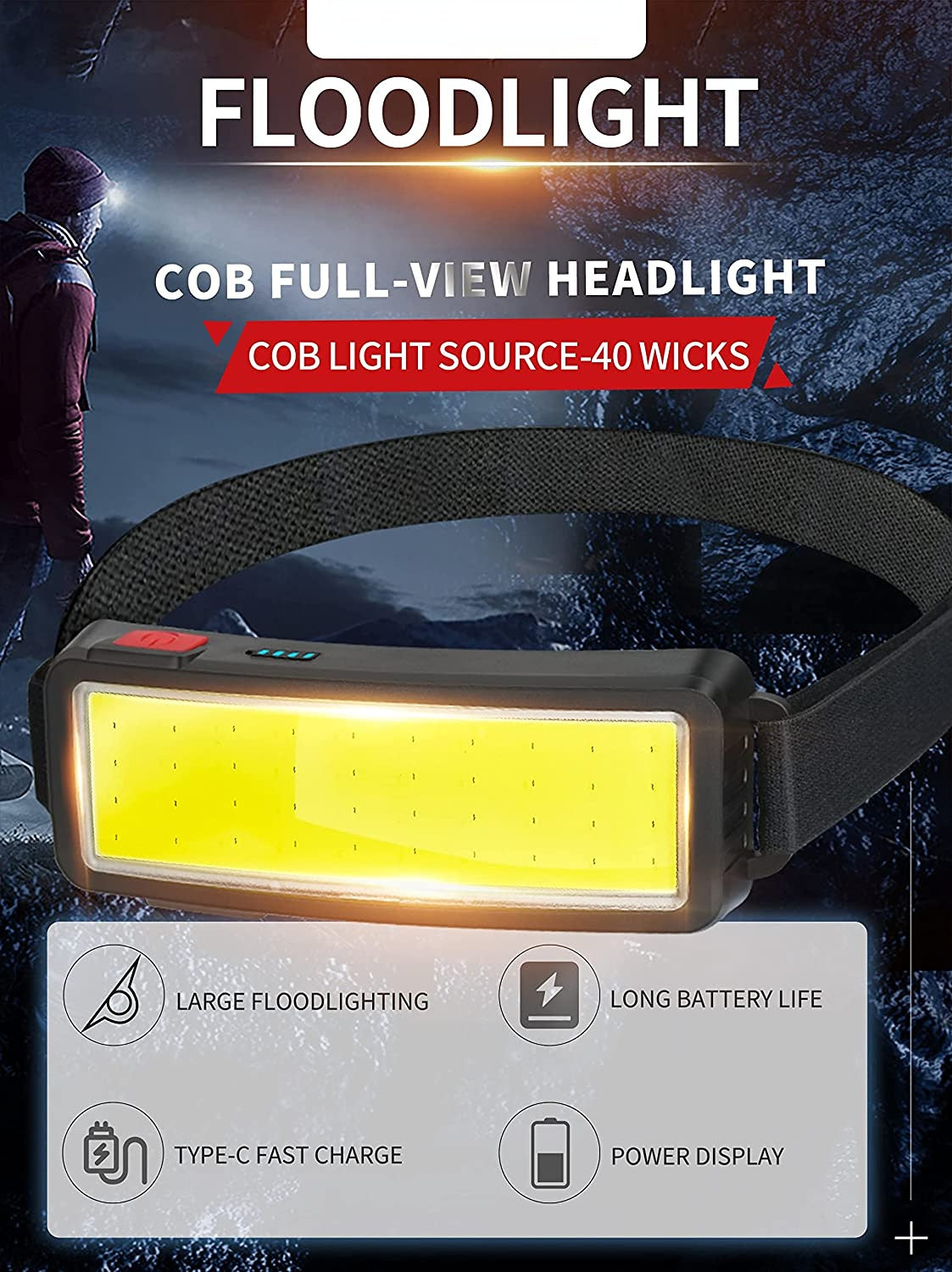 New Trend Cob Headlights Built-in 1200mah Battery USB Rechargeable Head Lamp