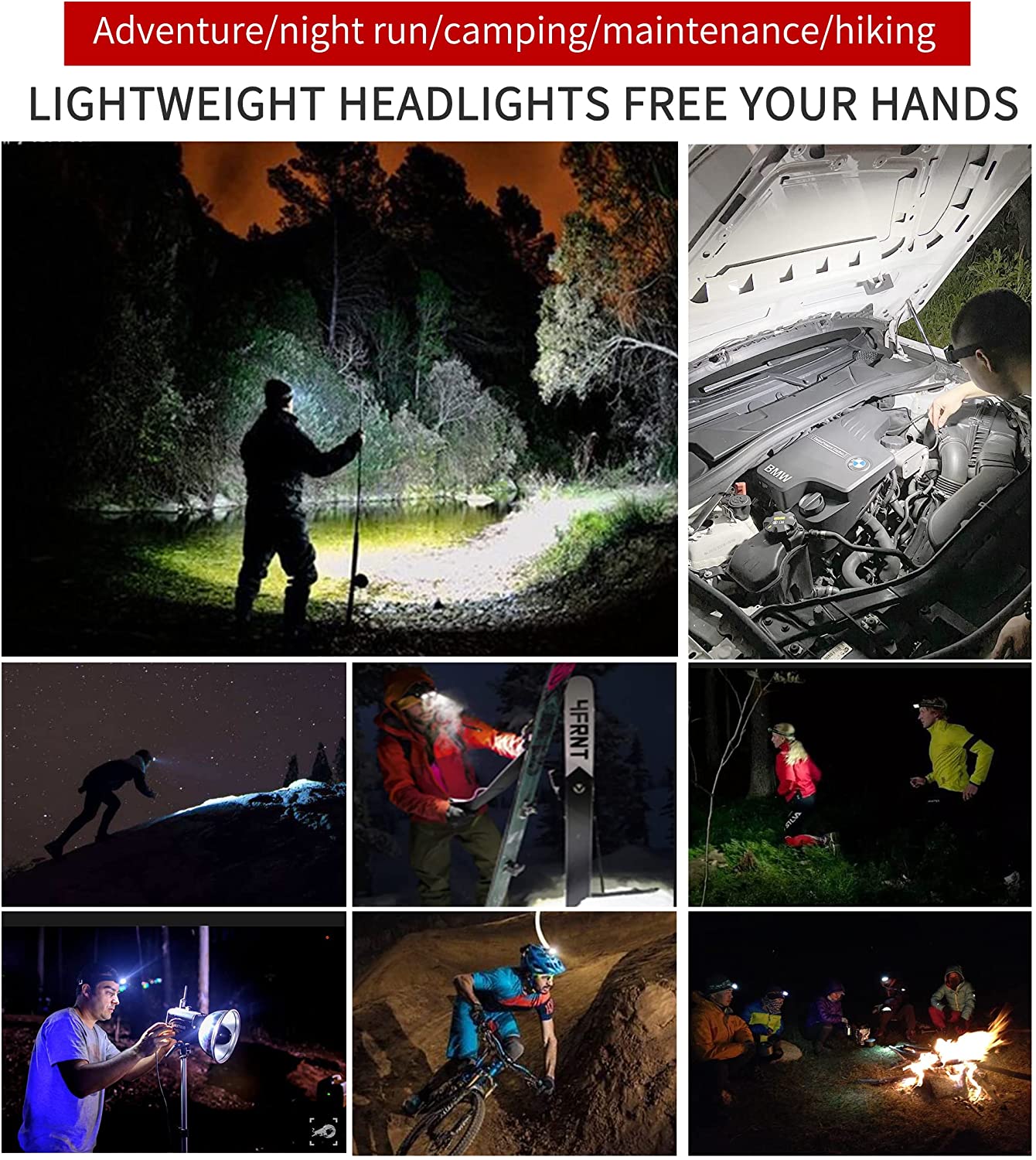 New Trend Cob Headlights Built-in 1200mah Battery USB Rechargeable Head Lamp