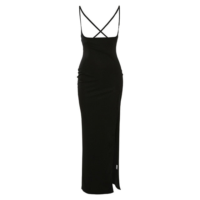 NEW JFB Sexy Black High Waisted A Line Suspender Skirts Womens Spring Summer 2020 Women High Split Long Maxi Skirt C83-BZ23