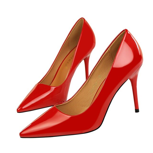 {D&Henlu} 2018 New Basic Women Pumps Sexy Pointed Toe Thin Heel High Heels Glossi Shoes Glitter stiletto Heels Brand Women Shoes