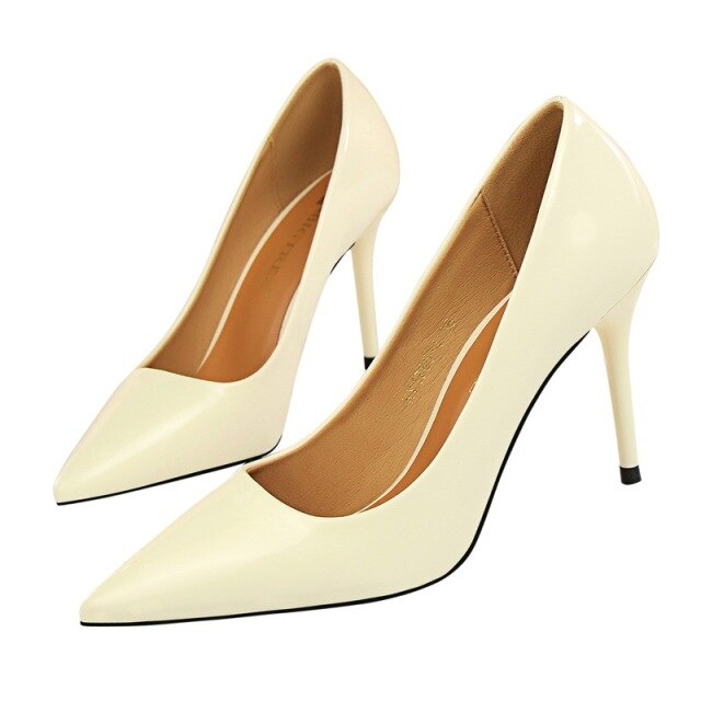 {D&Henlu} 2018 New Basic Women Pumps Sexy Pointed Toe Thin Heel High Heels Glossi Shoes Glitter stiletto Heels Brand Women Shoes