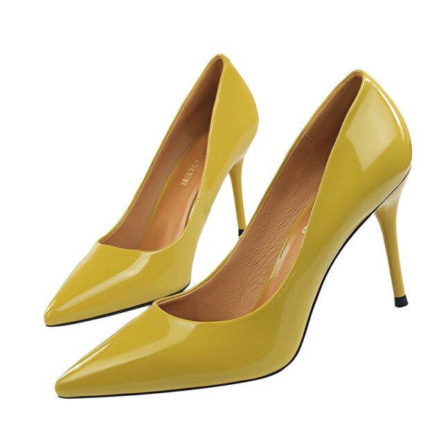 {D&Henlu} 2018 New Basic Women Pumps Sexy Pointed Toe Thin Heel High Heels Glossi Shoes Glitter stiletto Heels Brand Women Shoes