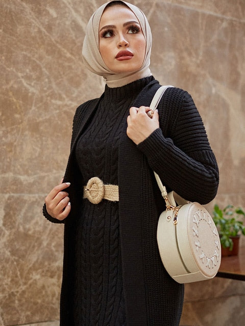 Women Dress New Season Autumn Winter 2 Piece Hijab Knitwear Suit Islamic Muslim Clothing Long Cardigan Model Made in Turkey