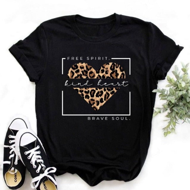ZOGANKIN Womens Black T-Shirt Summer New Fashion Leopard High Heel Short Sleeve Print Clothes Ladies Graphic Tops Female Clothes