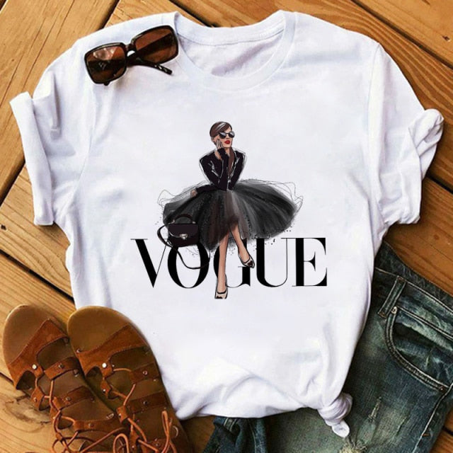 ZOGANKIN Womens Black T-Shirt Summer New Fashion Leopard High Heel Short Sleeve Print Clothes Ladies Graphic Tops Female Clothes