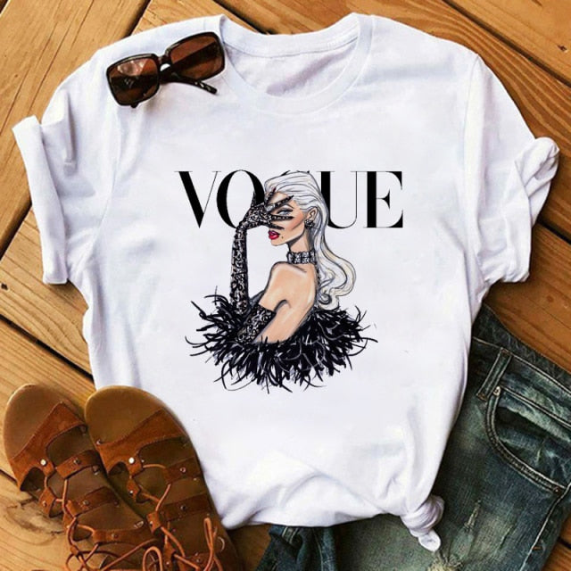 ZOGANKIN Womens Black T-Shirt Summer New Fashion Leopard High Heel Short Sleeve Print Clothes Ladies Graphic Tops Female Clothes