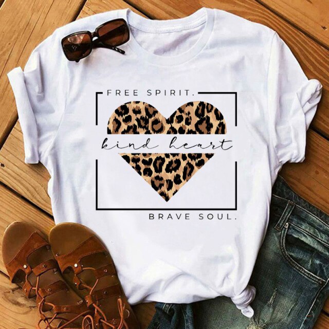 ZOGANKIN Womens Black T-Shirt Summer New Fashion Leopard High Heel Short Sleeve Print Clothes Ladies Graphic Tops Female Clothes