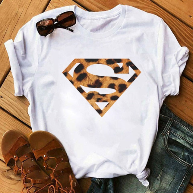 ZOGANKIN Womens Black T-Shirt Summer New Fashion Leopard High Heel Short Sleeve Print Clothes Ladies Graphic Tops Female Clothes