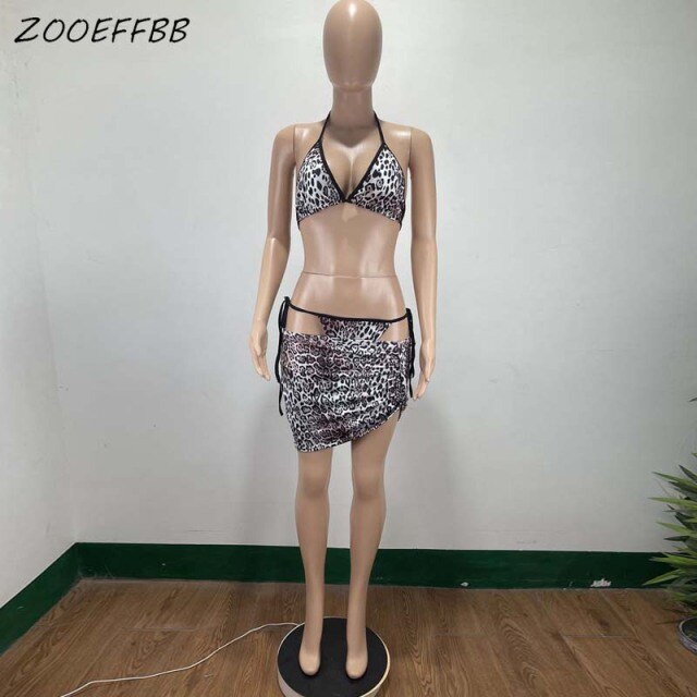 ZOOEFFBB Aesthetic Trendy Bikini Swimsuit 3 Piece Set Vacation Outfits Matching Sets for Women Sexy Summer Clothes Bathing Suit