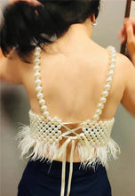 Load image into Gallery viewer, BADBONNIES Pearls Crop Top Sleeveless Silk Ribbon Back Crop Tank
