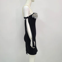 Load image into Gallery viewer, Backless Pearl Diamonds Crystal Black Mini Bodycon
