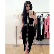 Load image into Gallery viewer, 2023New Fashion round Neck Bead Slim Sleeveless Sheath Slit Evening Bandage Dress
