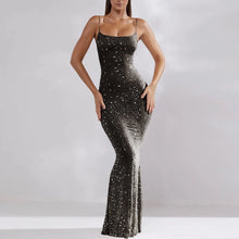 Load image into Gallery viewer, Boozrey Sexy Diamonds Fishtail Maxi Dress Mesh See-Through
