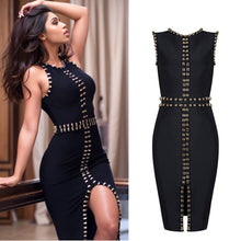 Load image into Gallery viewer, 2023New Fashion round Neck Bead Slim Sleeveless Sheath Slit Evening Bandage Dress
