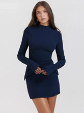 Load image into Gallery viewer, Autumn Elegant Dark Blue Knitted Mini Dress
