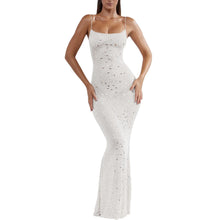 Load image into Gallery viewer, Boozrey Sexy Diamonds Fishtail Maxi Dress Mesh See-Through
