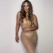 Load image into Gallery viewer, Boozrey Sexy Diamonds Fishtail Maxi Dress Mesh See-Through
