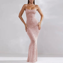 Load image into Gallery viewer, Boozrey Sexy Diamonds Fishtail Maxi Dress Mesh See-Through
