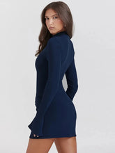 Load image into Gallery viewer, Autumn Elegant Dark Blue Knitted Mini Dress
