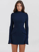 Load image into Gallery viewer, Autumn Elegant Dark Blue Knitted Mini Dress
